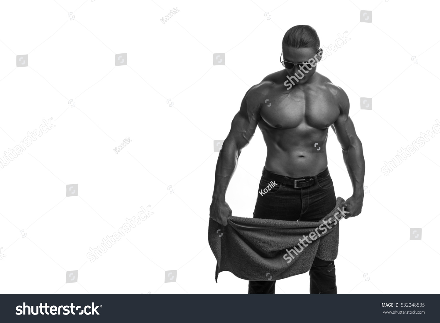 Male Bodybuilder Athlete Naked Torso Towel Stock Photo Shutterstock
