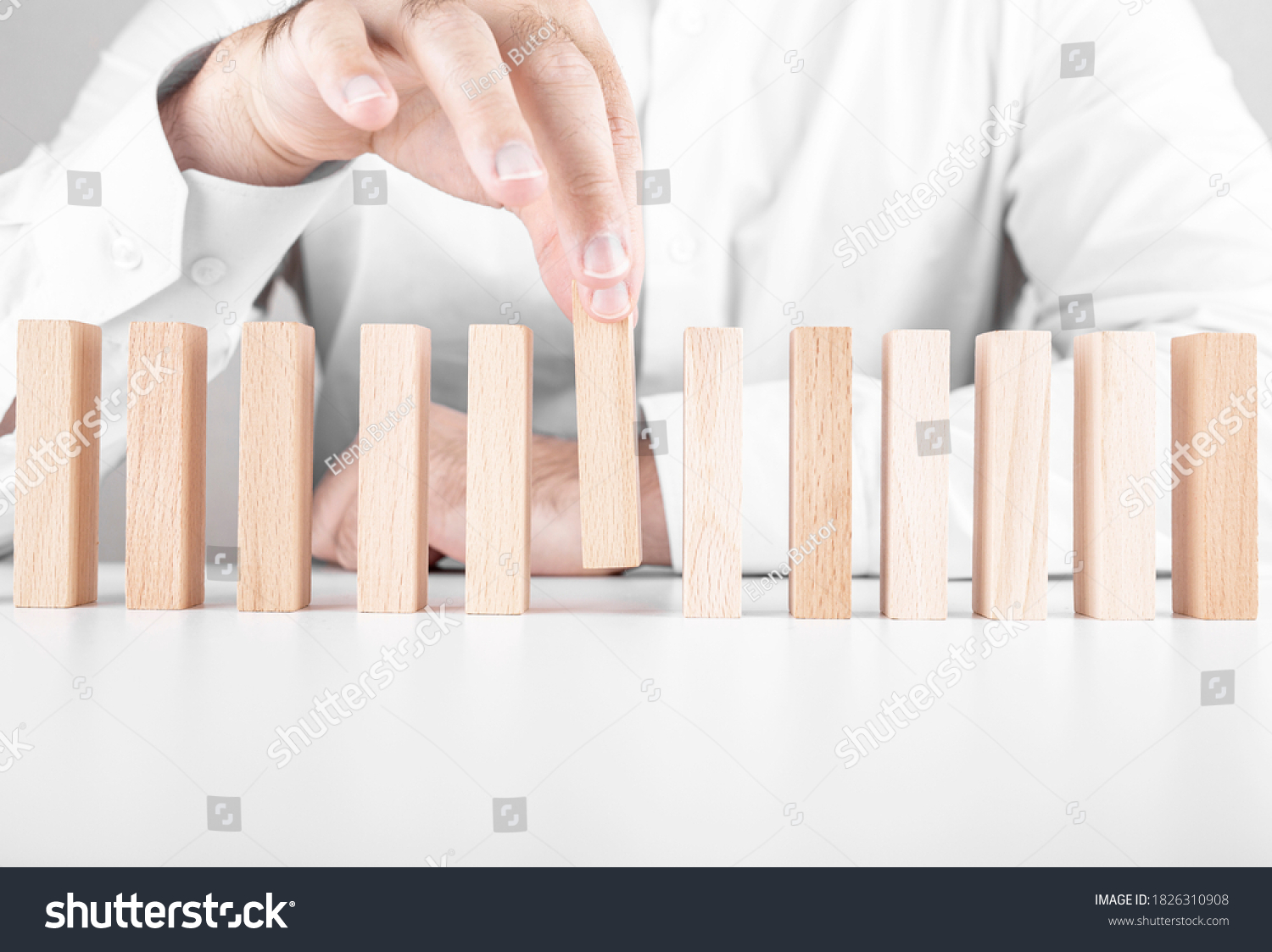 Male Businessman Jenga Wooden Blocks Concept Stock Photo 1826310908 ...