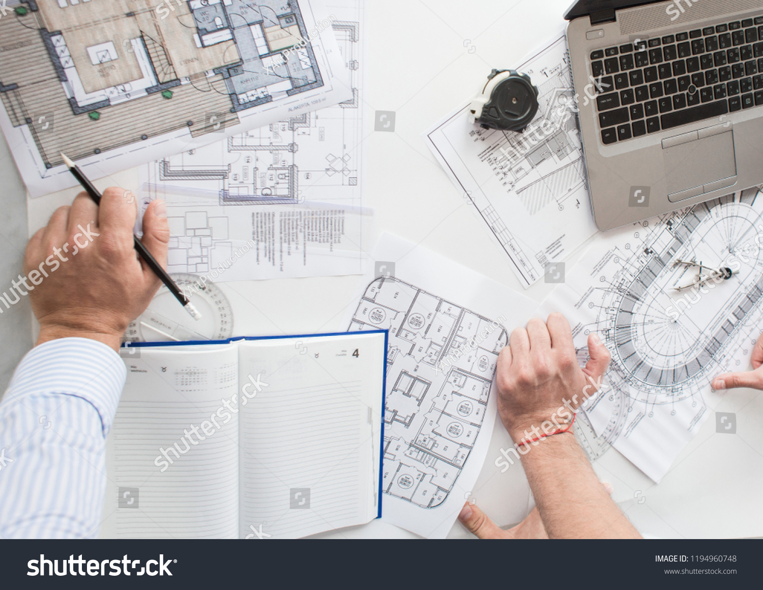 Male Engineers Architects Working Desk Helmets Stock Photo Edit