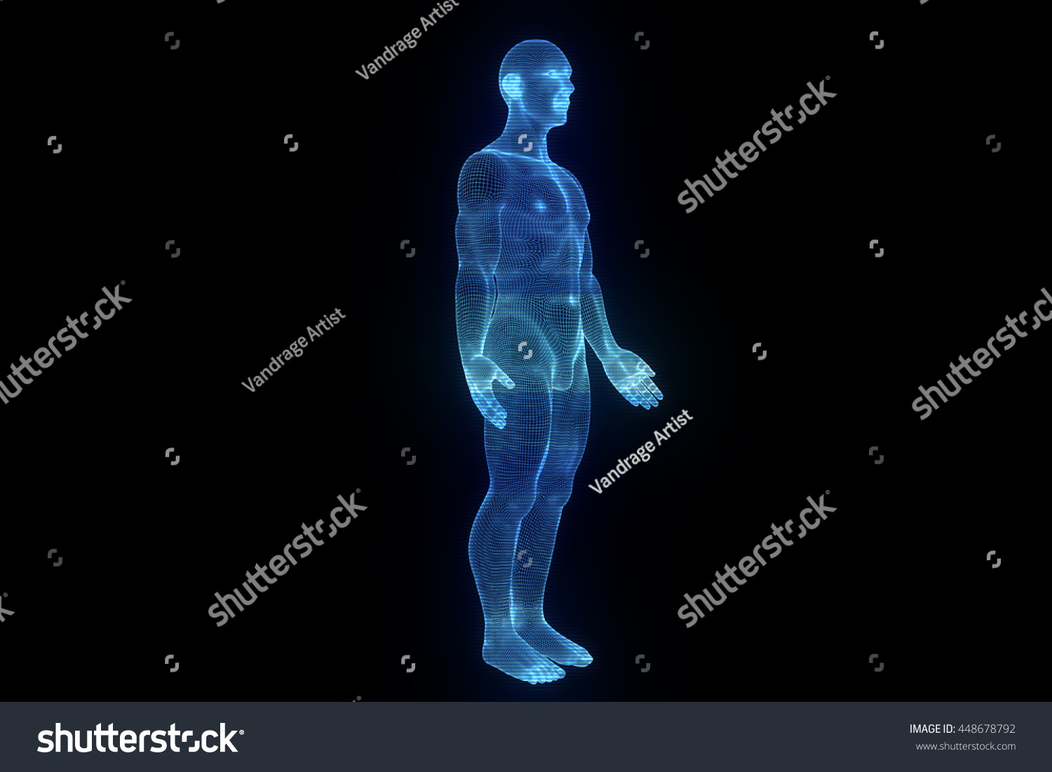 Male Human 3d Wireframe Hologram In Motion. Nice 3d Rendering Stock ...