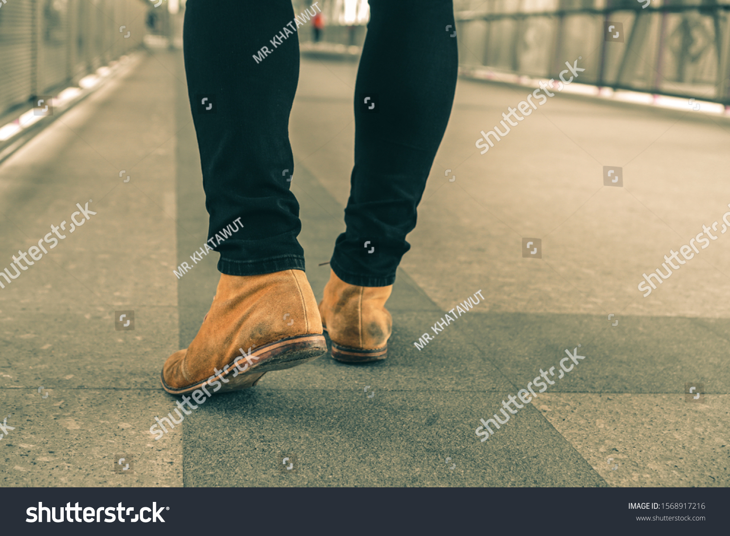 Male Legs Jeans Leather Boots Outdoor Stock Photo (Edit Now) 1568917216