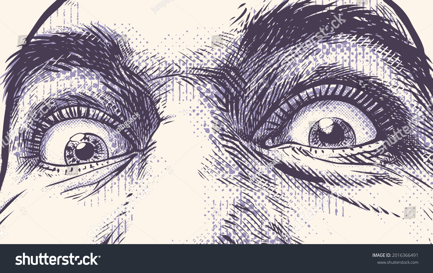 Male Surprised Eyes Handdrawn Drawing Raster Stock Illustration