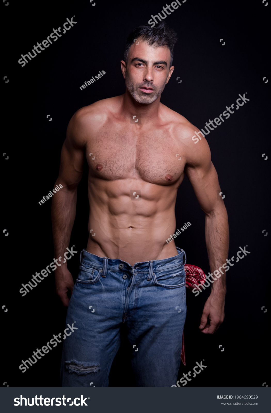 Shirtless male muscular physique handsome beefcake cowboy