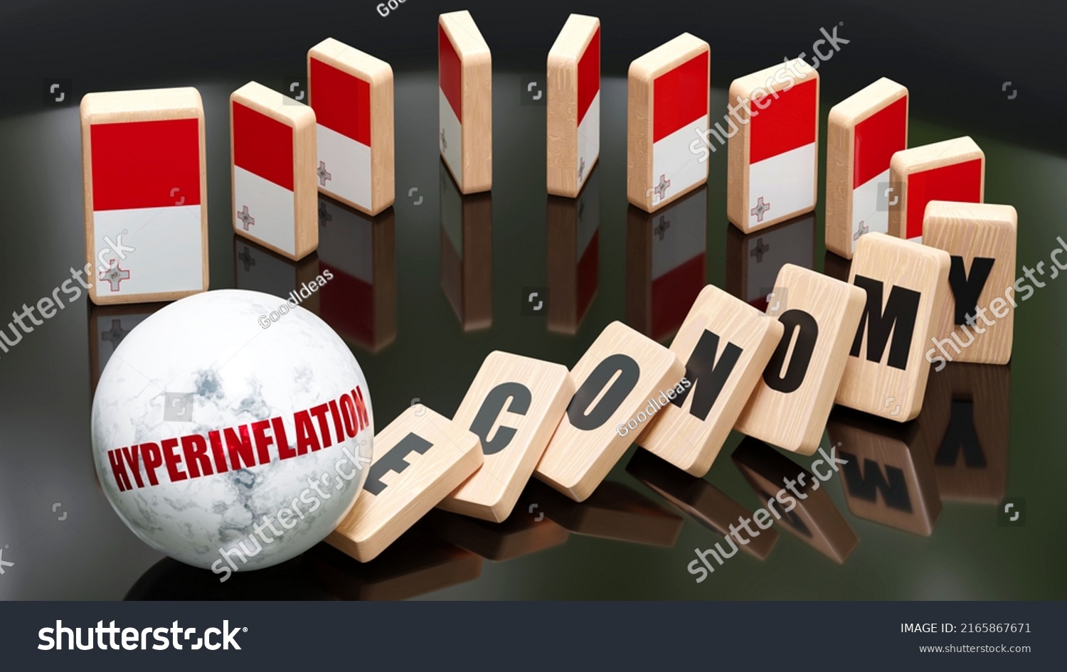 Malta Hyperinflation Economy Domino Effect Chain Stock Illustration