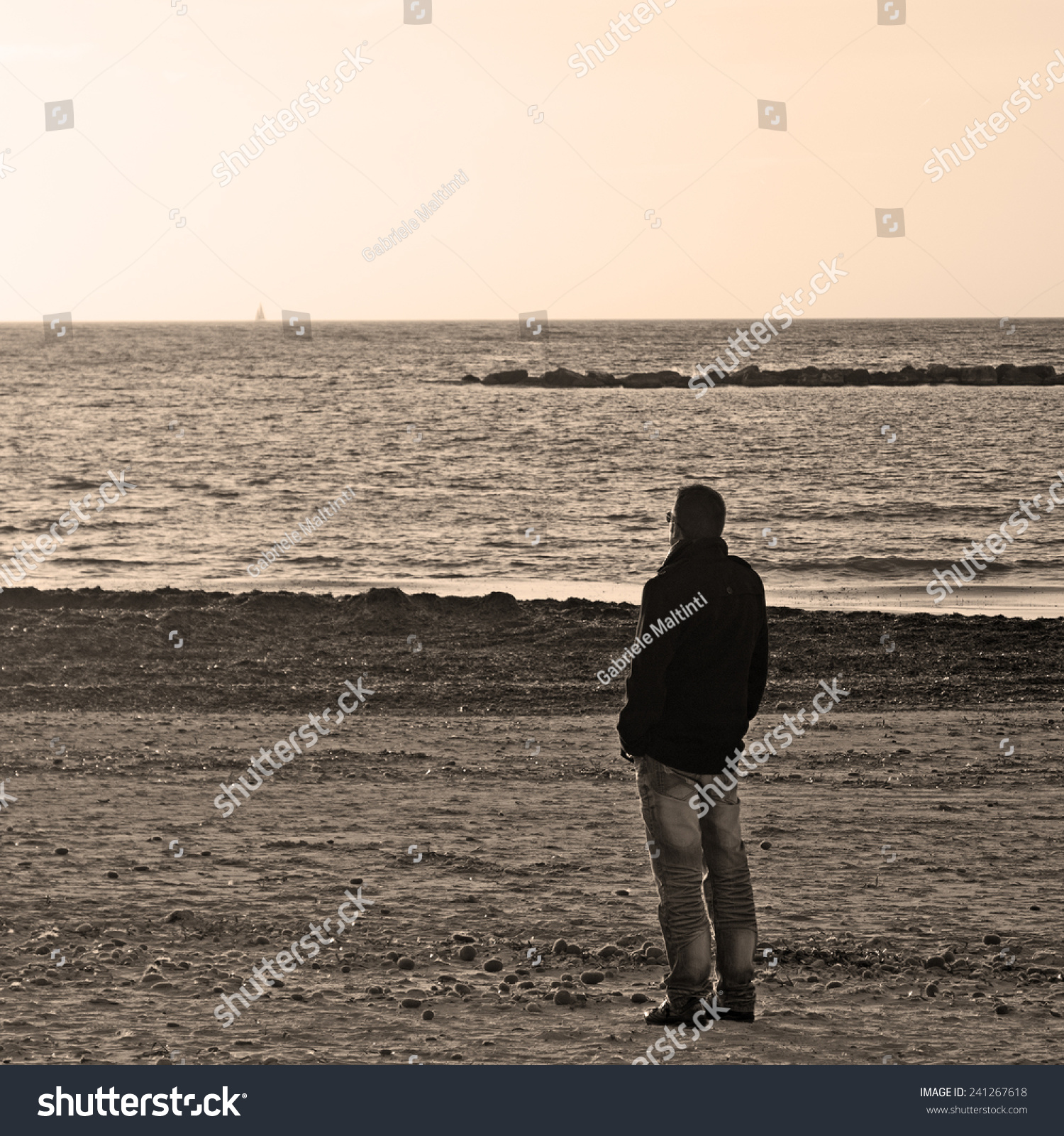 Man Alone Beach Winter Black White Stock Photo 241267618 | Shutterstock