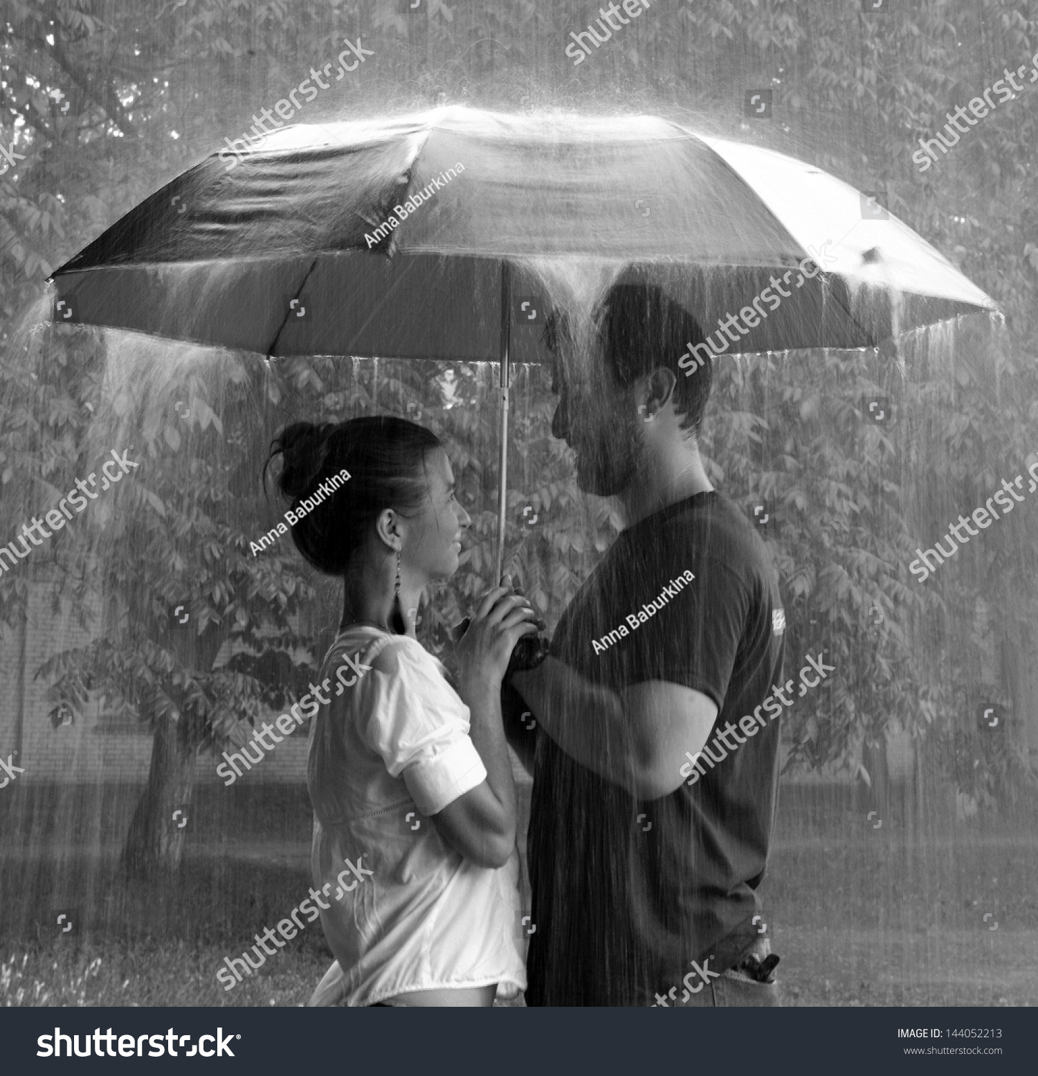 Man Woman Under Umbrella Rain Stock Photo 144052213 - Shutterstock
