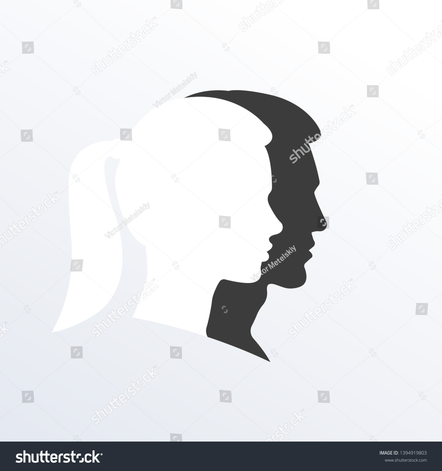 Man Woman Face Silhouette Male Female Stock Illustration 1394919803