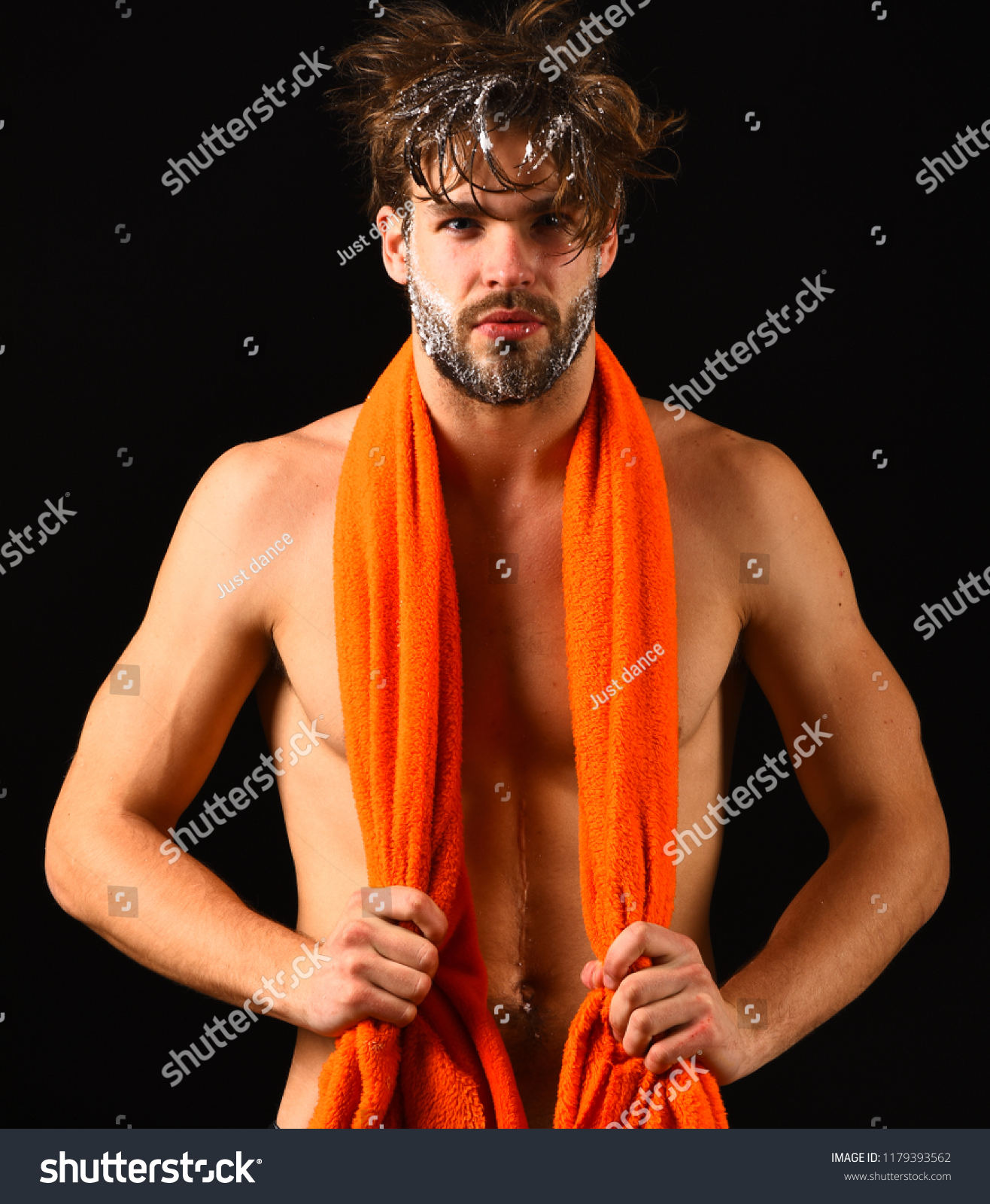 Man Bearded Tousled Hair Covered Foam Stock Photo Edit Now