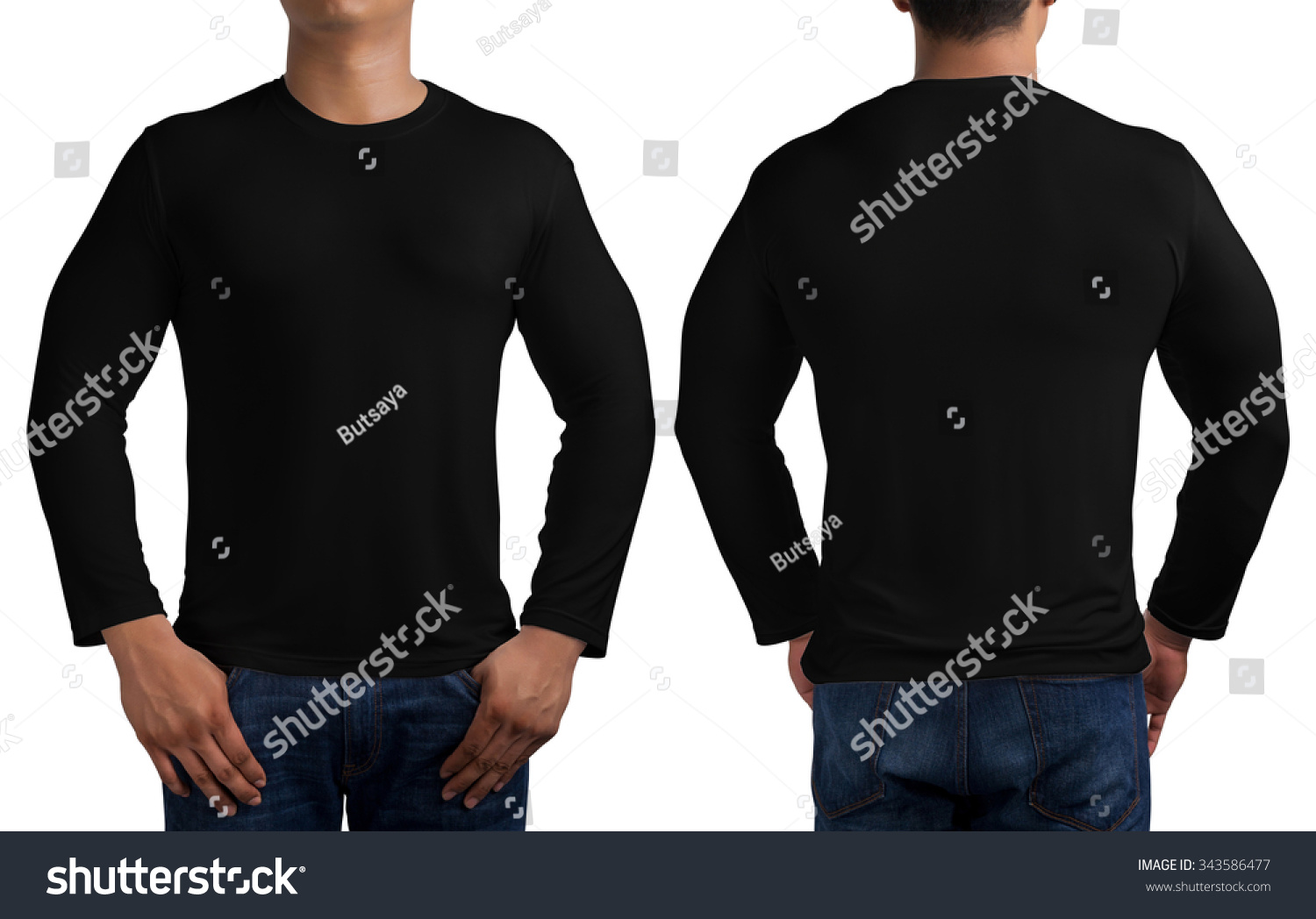 Man Body In Black Long Sleeves T-Shirt Isolated On White Background ...
