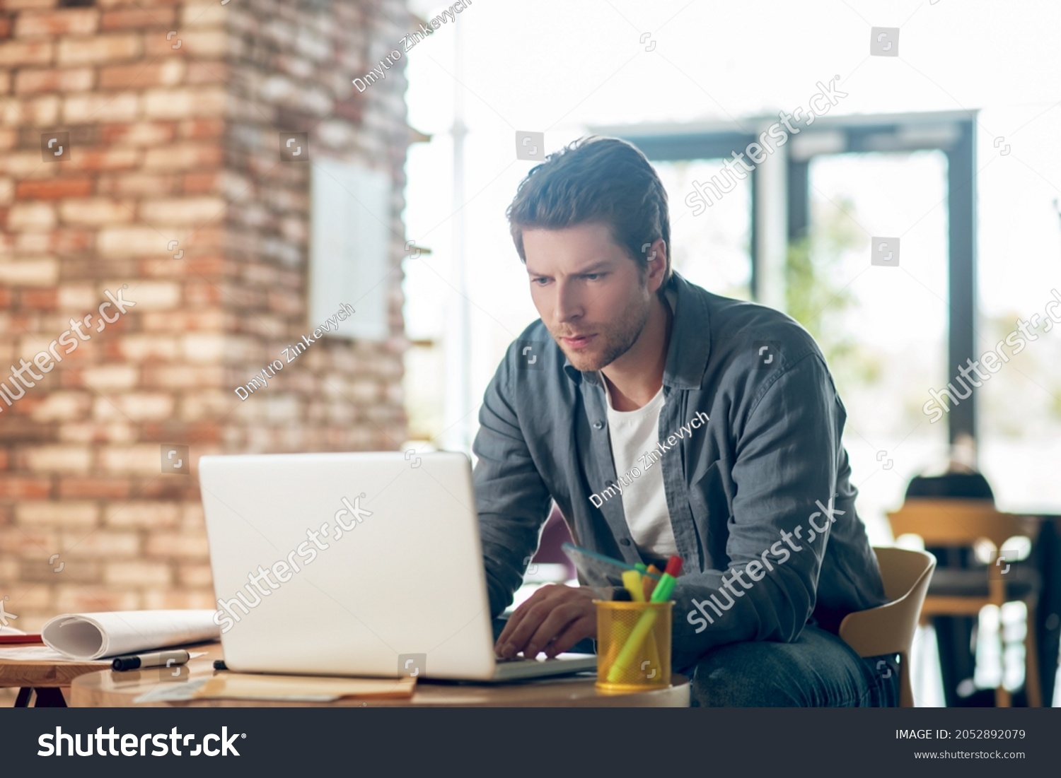 Man Carefully Looking Into Laptop Screen Stock Photo 2052892079 ...