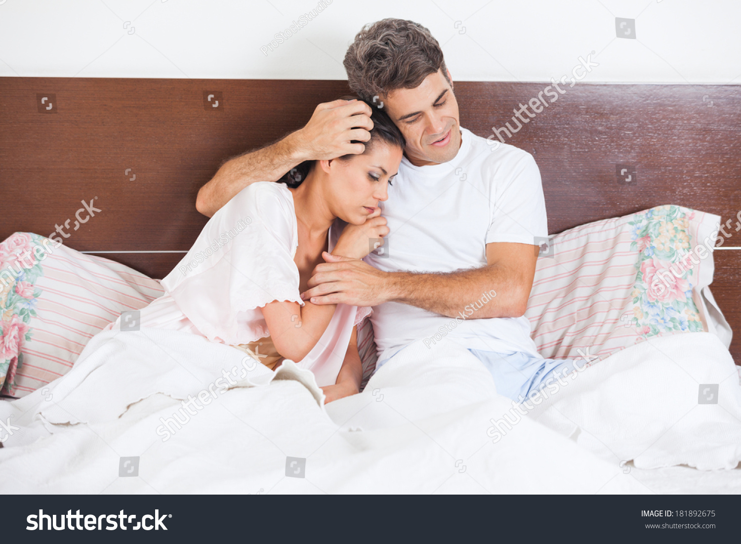 Man Consoles His Wife Lying Bed Stock Photo 181892675 Shutterstock