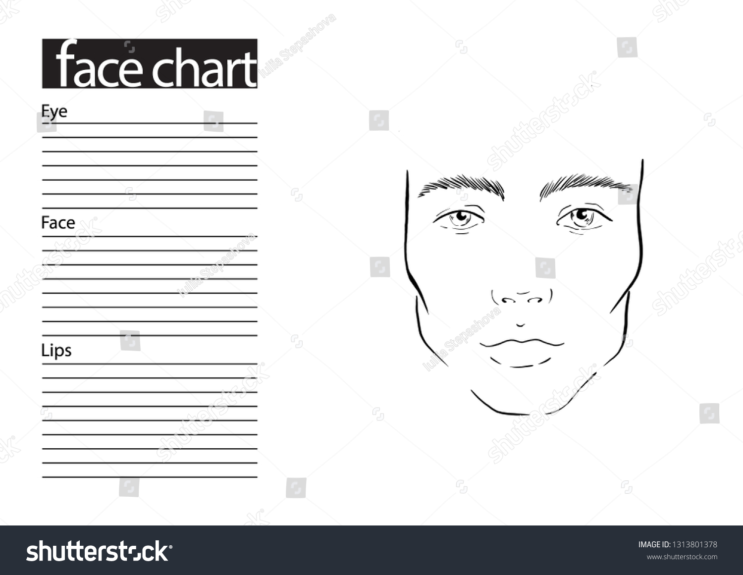 Man Face Chart Makeup Artist Blank Stock Illustration 1313801378 ...