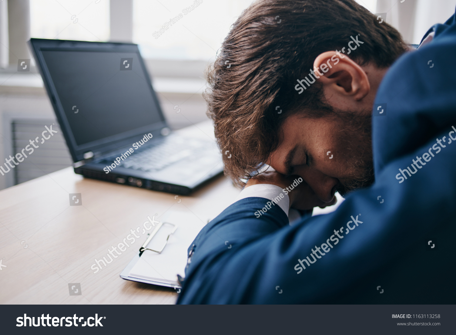 Man Fell Asleep Work Open Laptop Stock Photo Edit Now