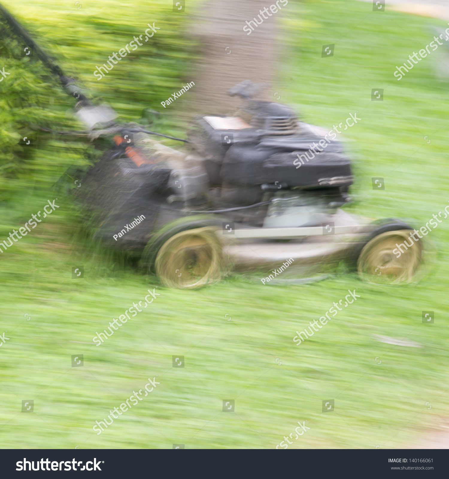 Man Garden Worker Cutting Overgrown Grass With Lawn Mower Weeding ...