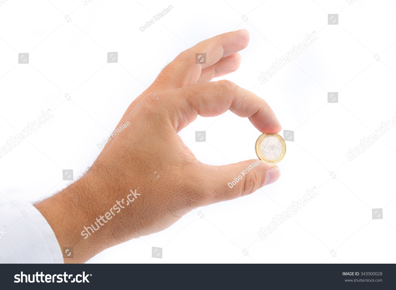 Man Hand Showing One Euro Coin Stock Photo 343900028 