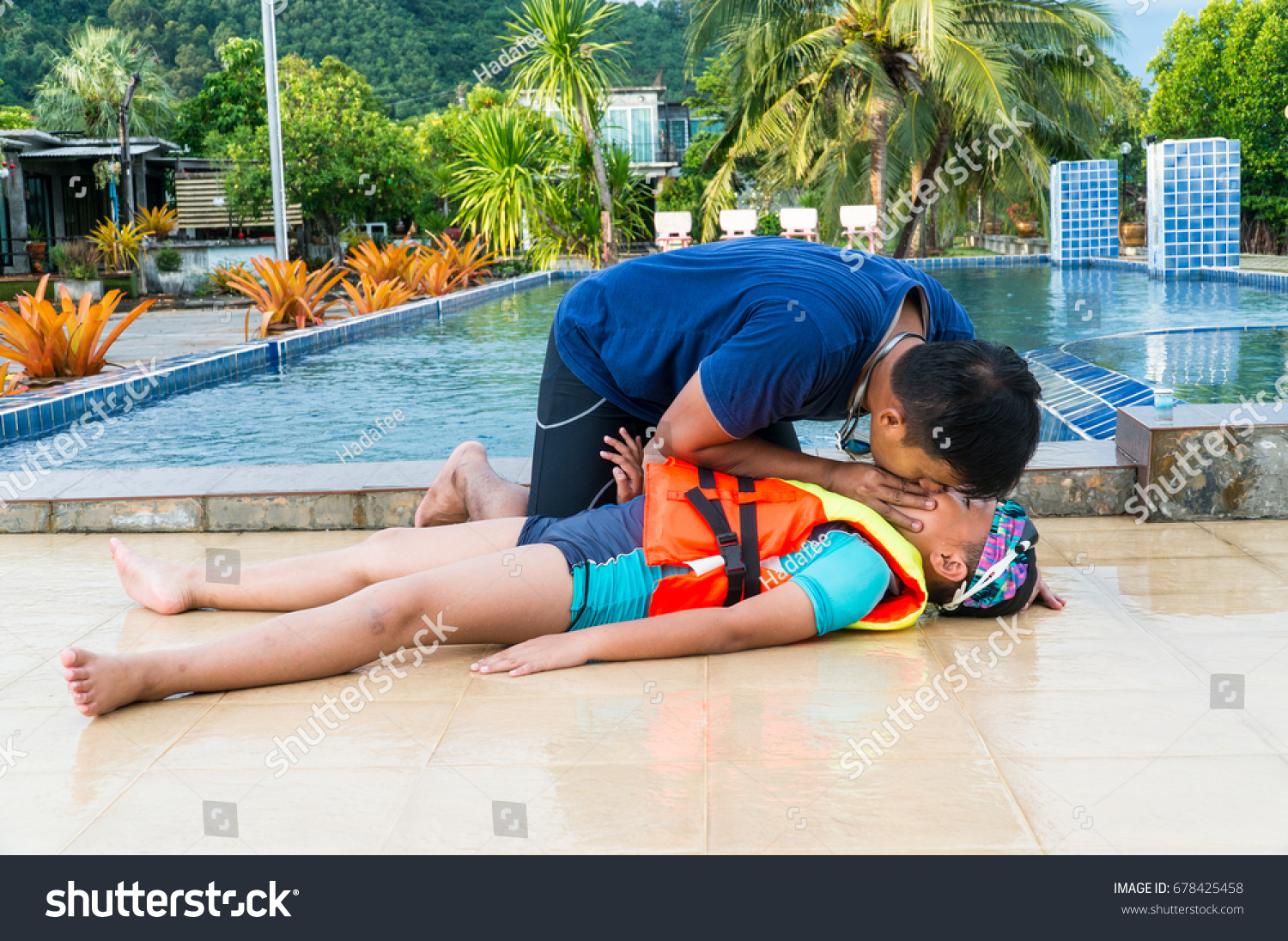 Man Helping Drowning Child Swimming Pool Stock Photo (Edit Now) 678425458