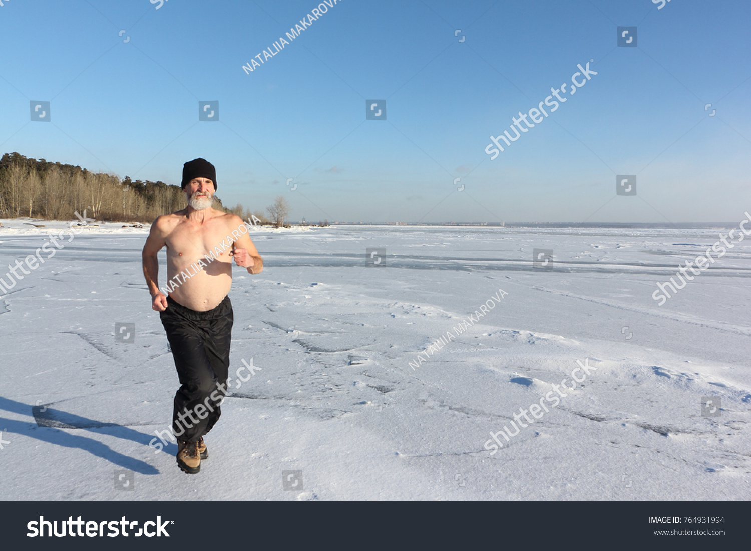 Man Cap Naked Torso Running Across Stock Photo Shutterstock