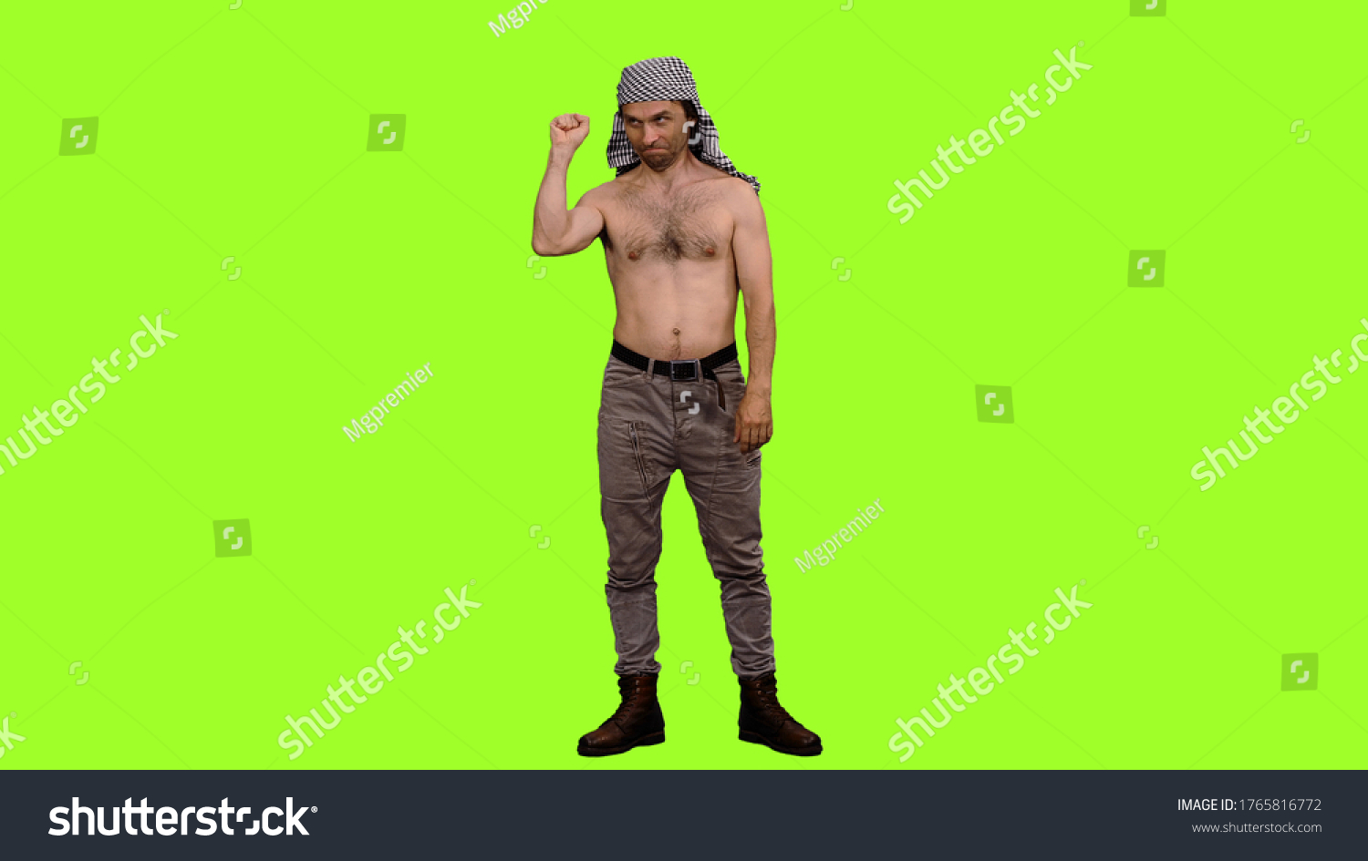 Man Arabic Scarf Naked Torso Stands Stock Photo Edit Now