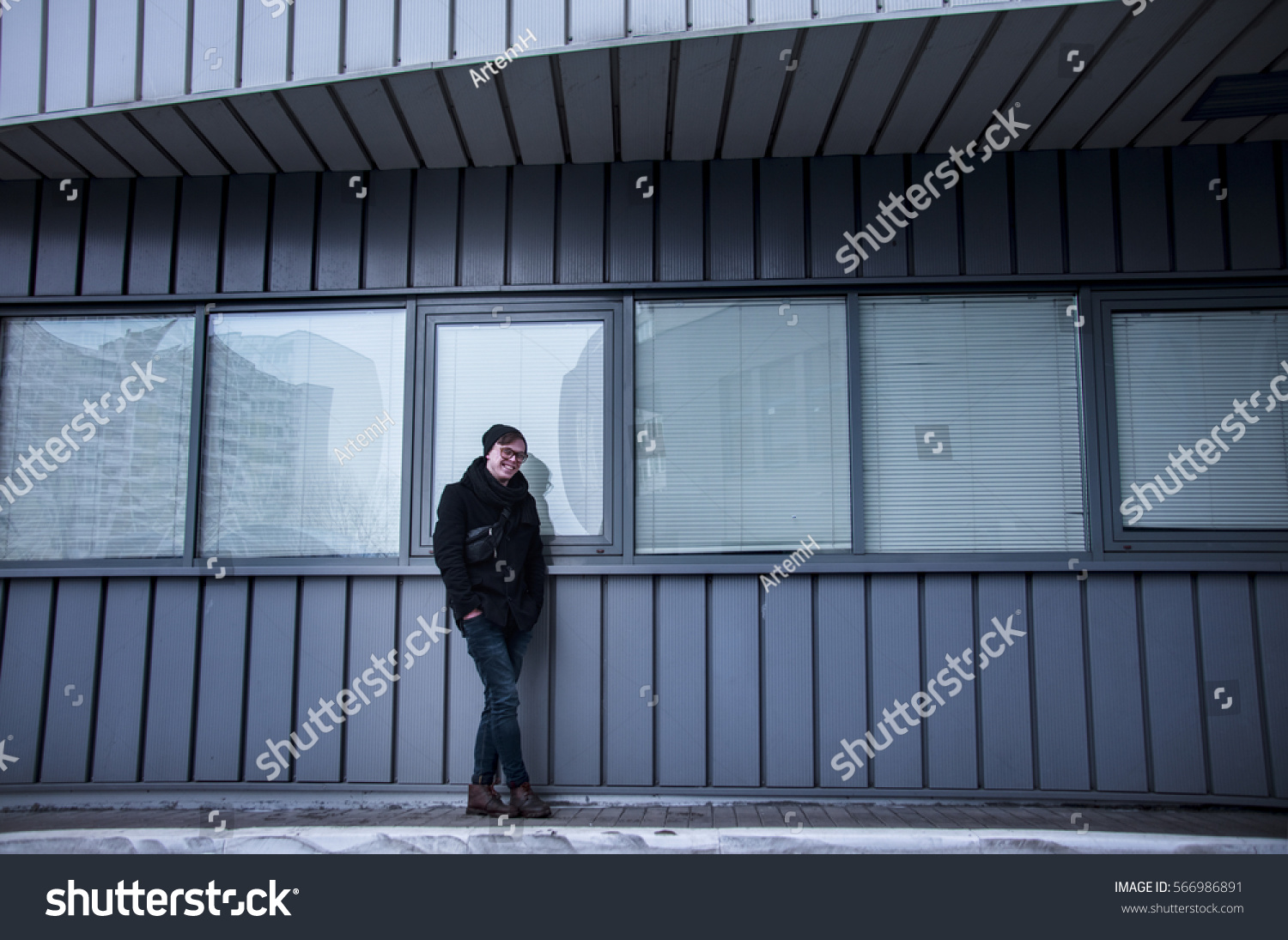 Man Dark Coat Handy On Background Stock Photo Edit Now