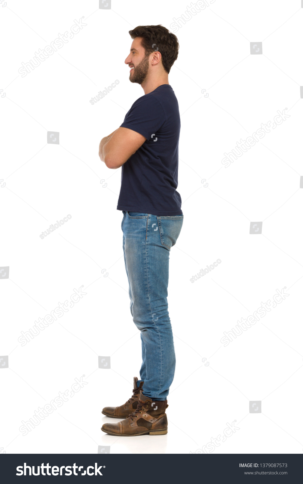 Deform tone complicated Side View Of A Men In Jeans Trousers Stock Photo By
