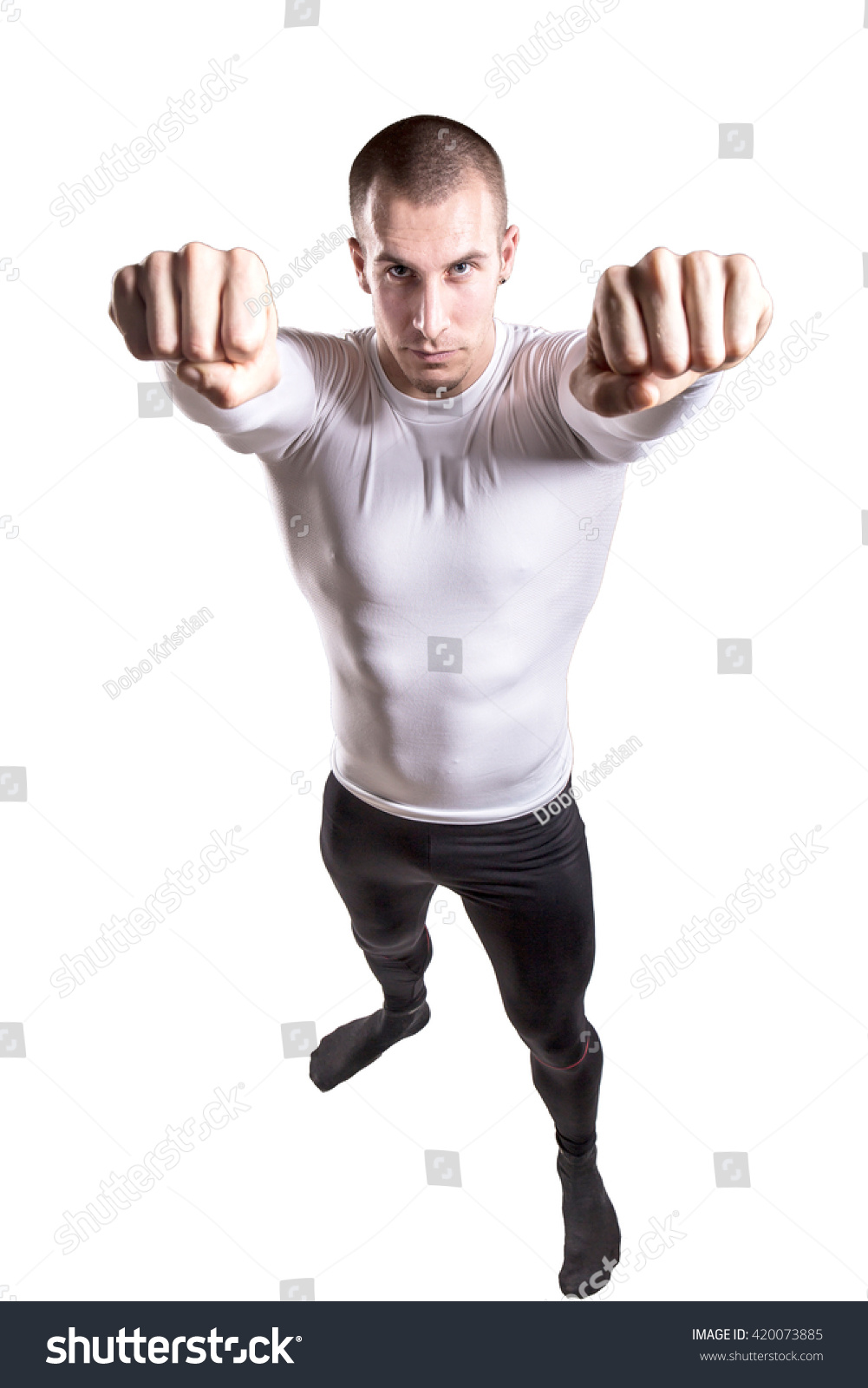 Man Flying Superman Pose Outstretched Hands Stock Photo Edit Now