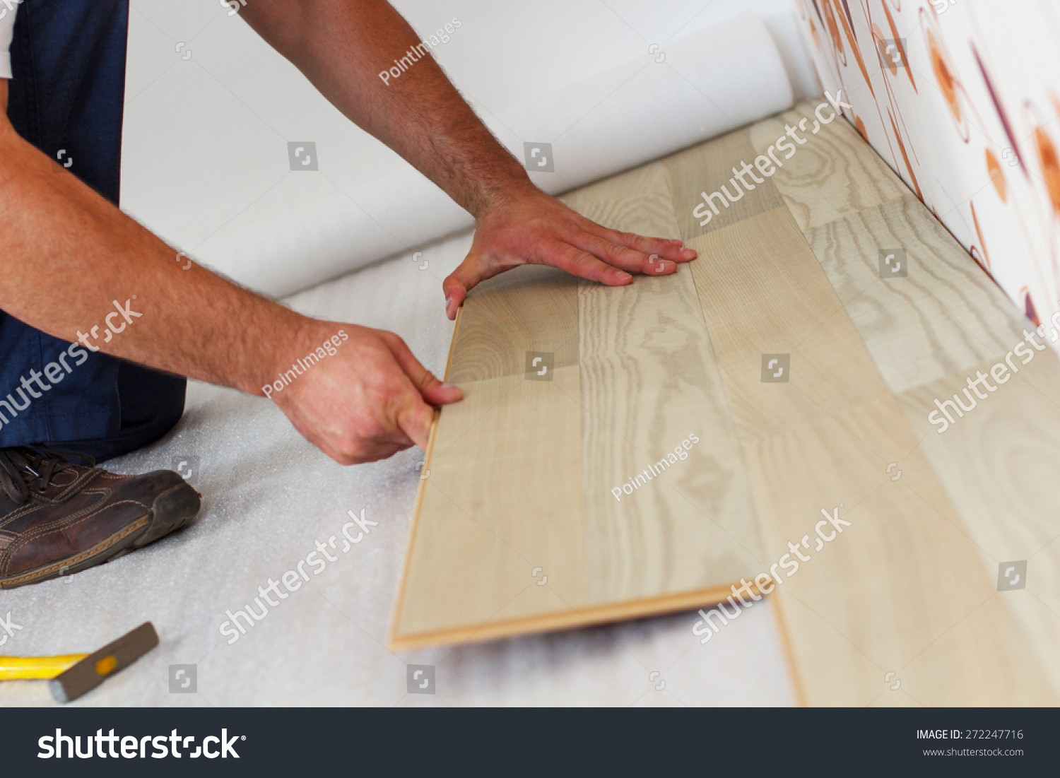 Man Laying Laminate Flooring Home Stock Photo Edit Now 272247716