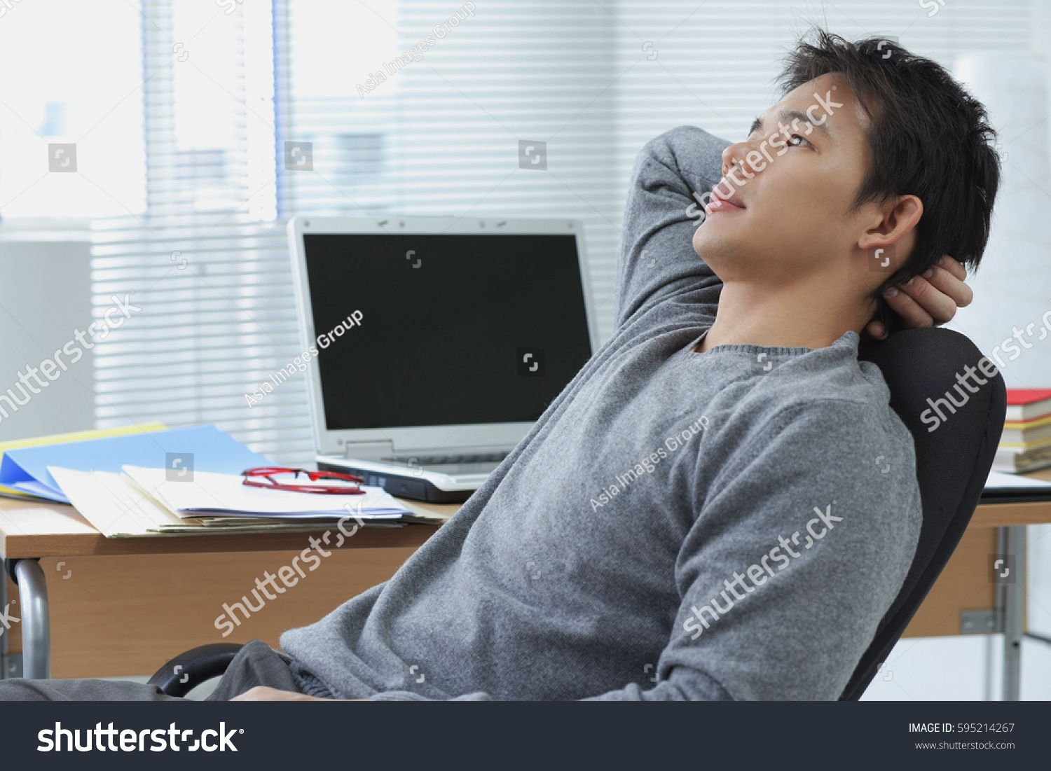 Man Leaning Back Office Chair People Stock Image 595214267