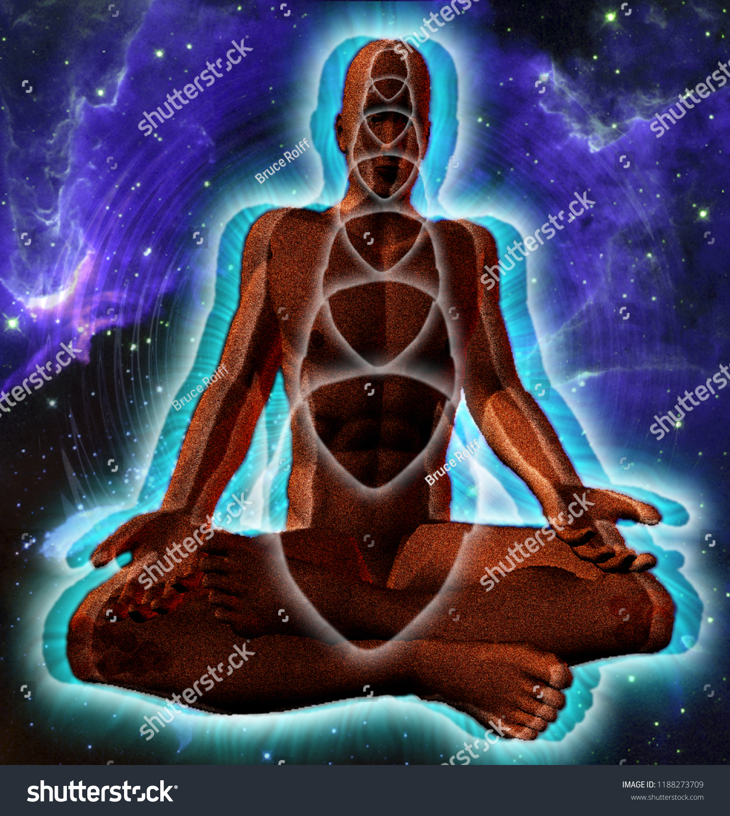 Man Meditate Lotus Pose Space Background Stock Illustration 1188273709