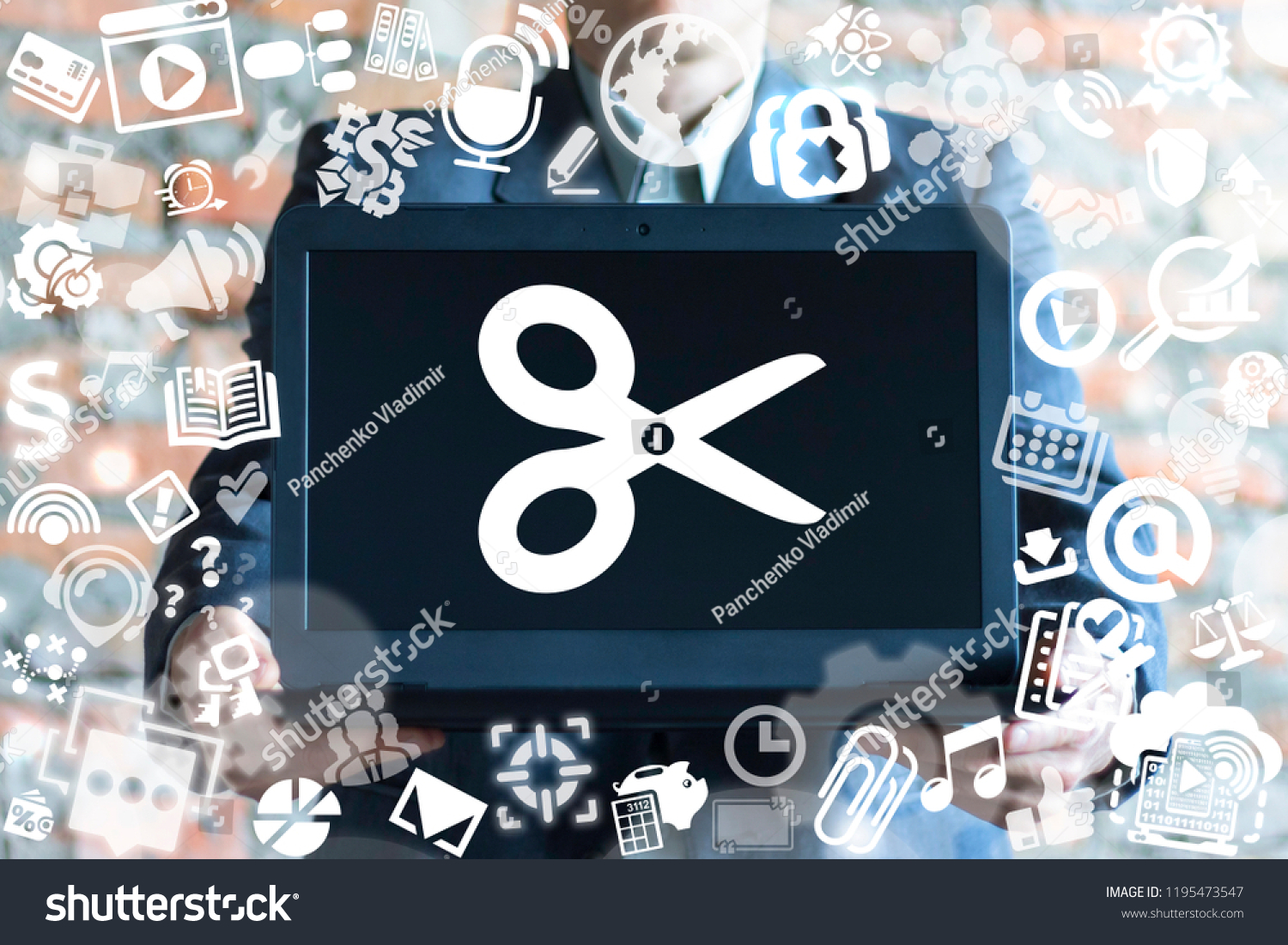 Man Offers Laptop Scissors Icon On Stock Photo Edit Now 1195473547 - oofers song roblox song