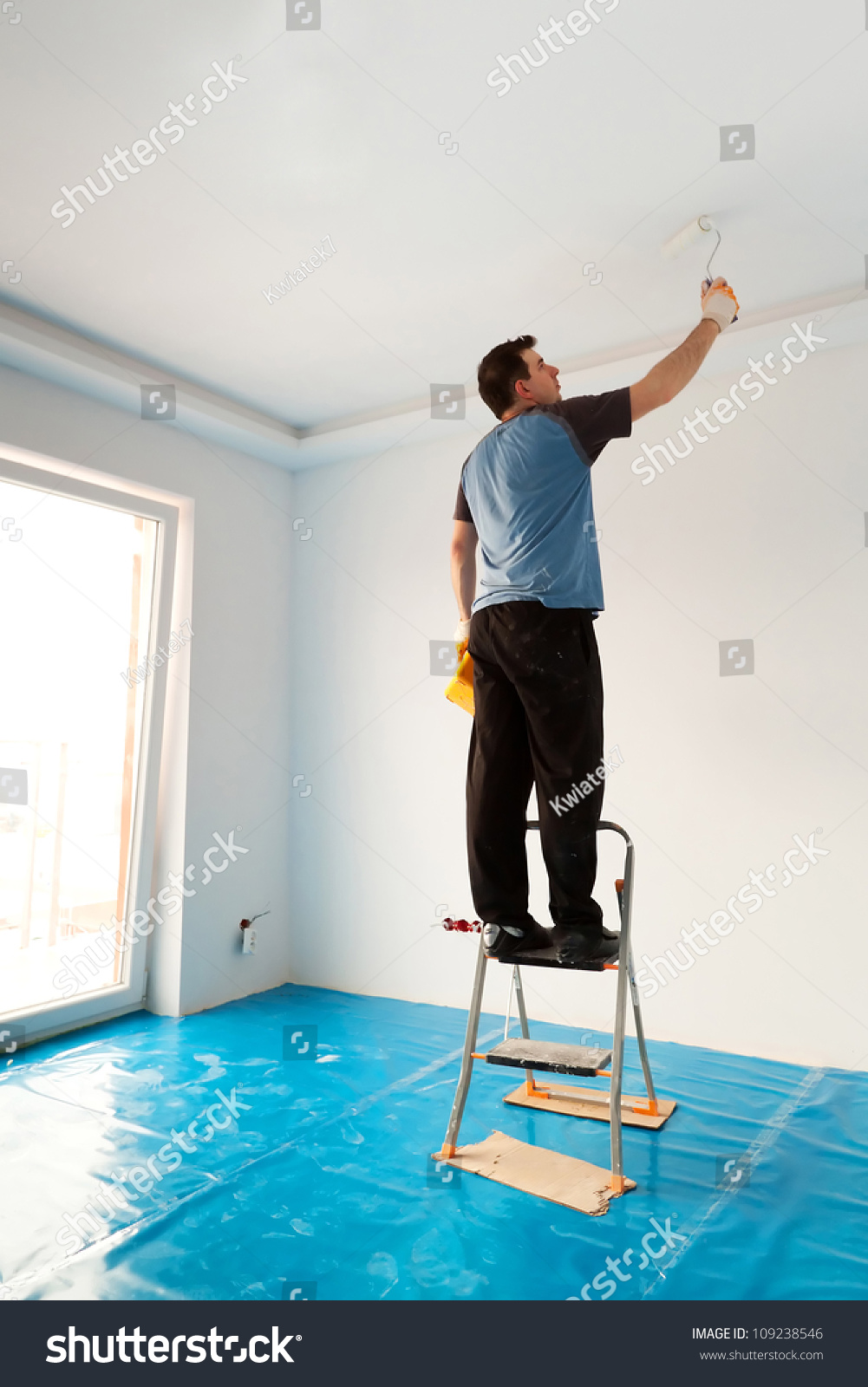 Man Painting Ceiling New Apartment Stock Photo Edit Now 109238546