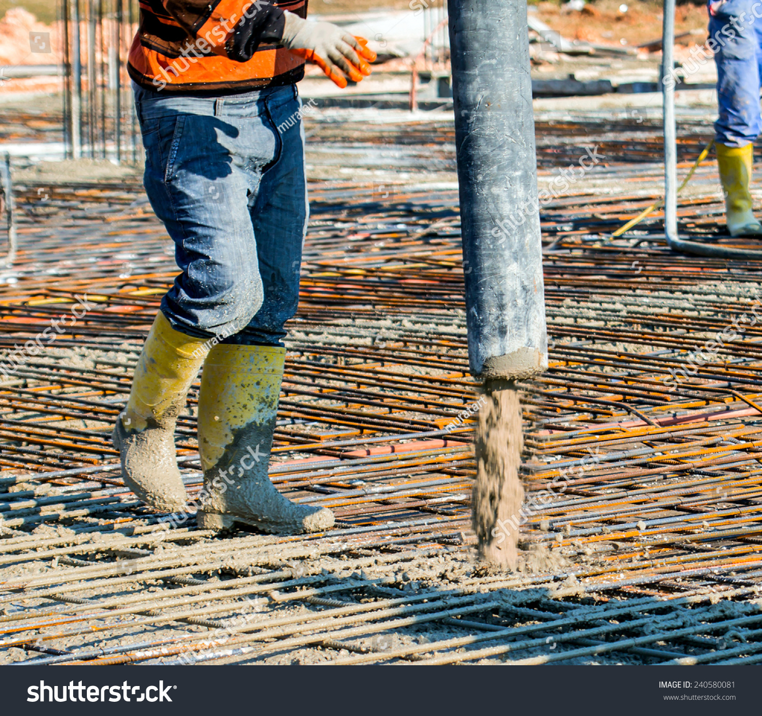 Man Pouring Concrete Directing The Pump Stock Photo 240580081 ...