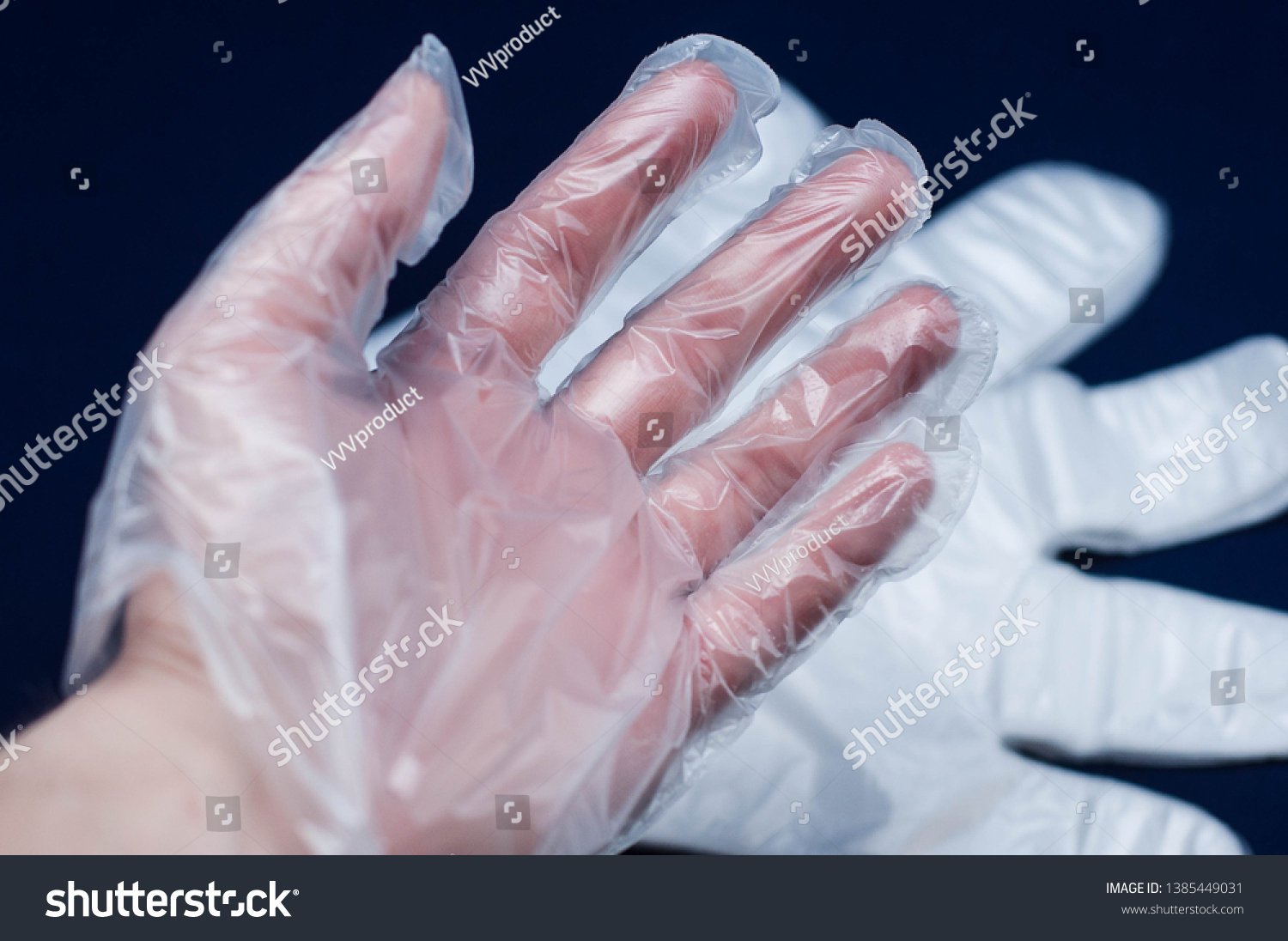 blue plastic disposable gloves