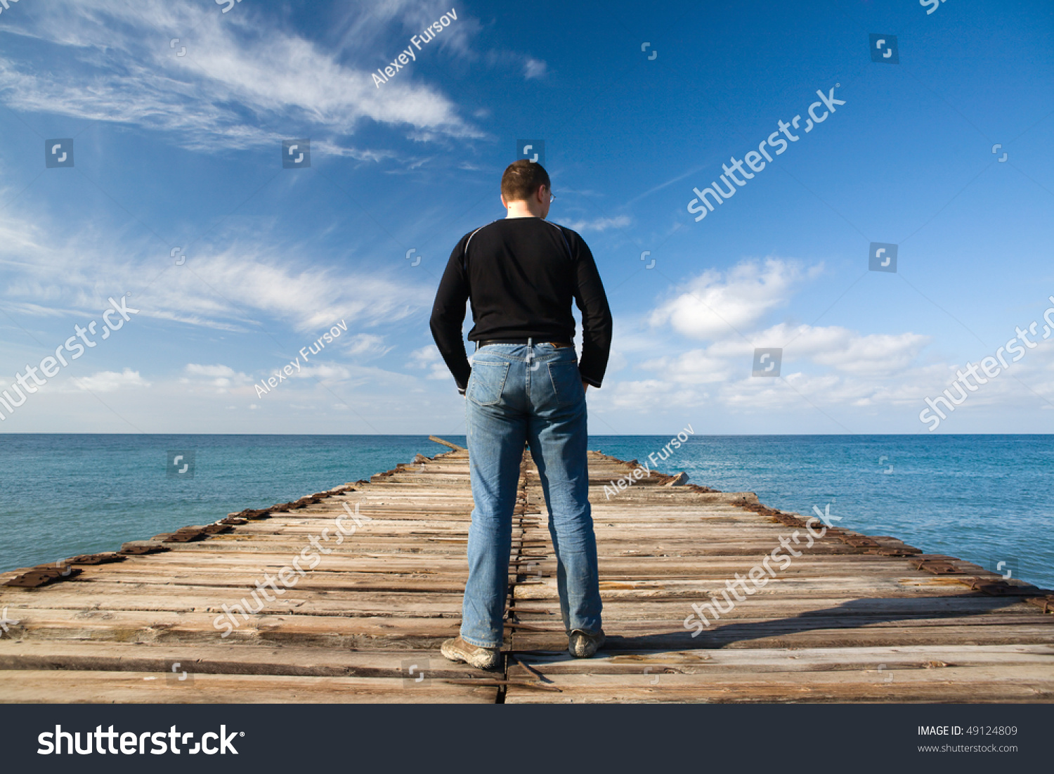 Man Standing At Pier And Looking At The Sea Stock Photo 49124809 ...
