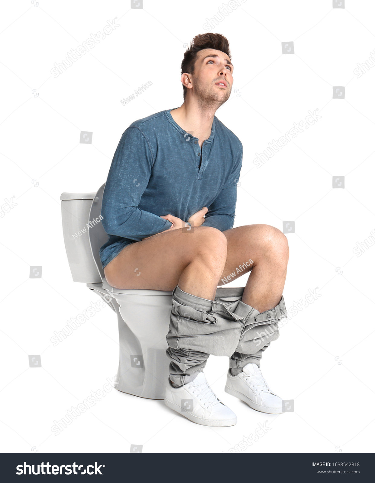 Man Suffering Stomach Ache On Toilet Stock Photo 1638542818 | Shutterstock