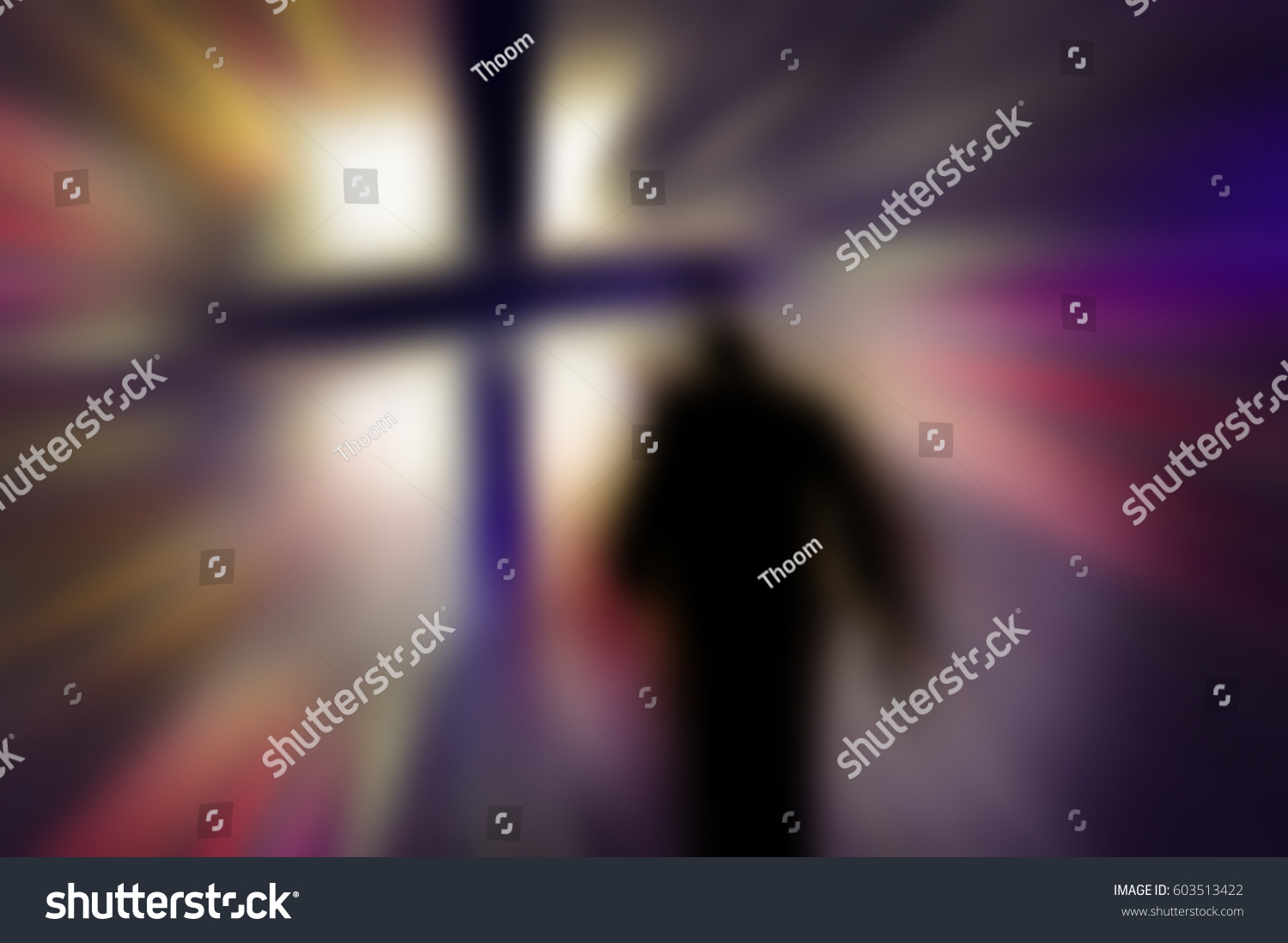 Man Walking Darkness Towards Cross Light Stock Illustration 603513422 ...