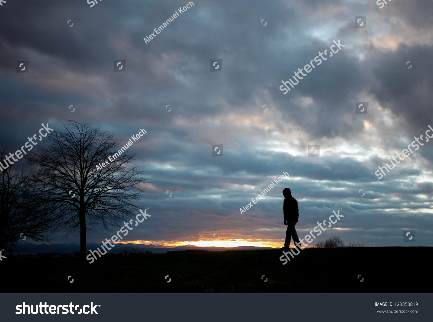 Man Walking Sunset On Hill Stock Photo 123853819 | Shutterstock