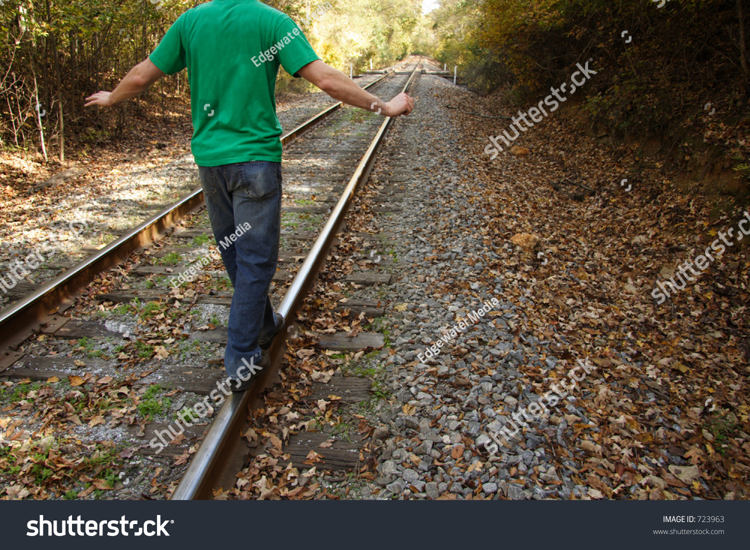 Man Walking On Railroad Tracks Stock Photo 723963 : Shutterstock