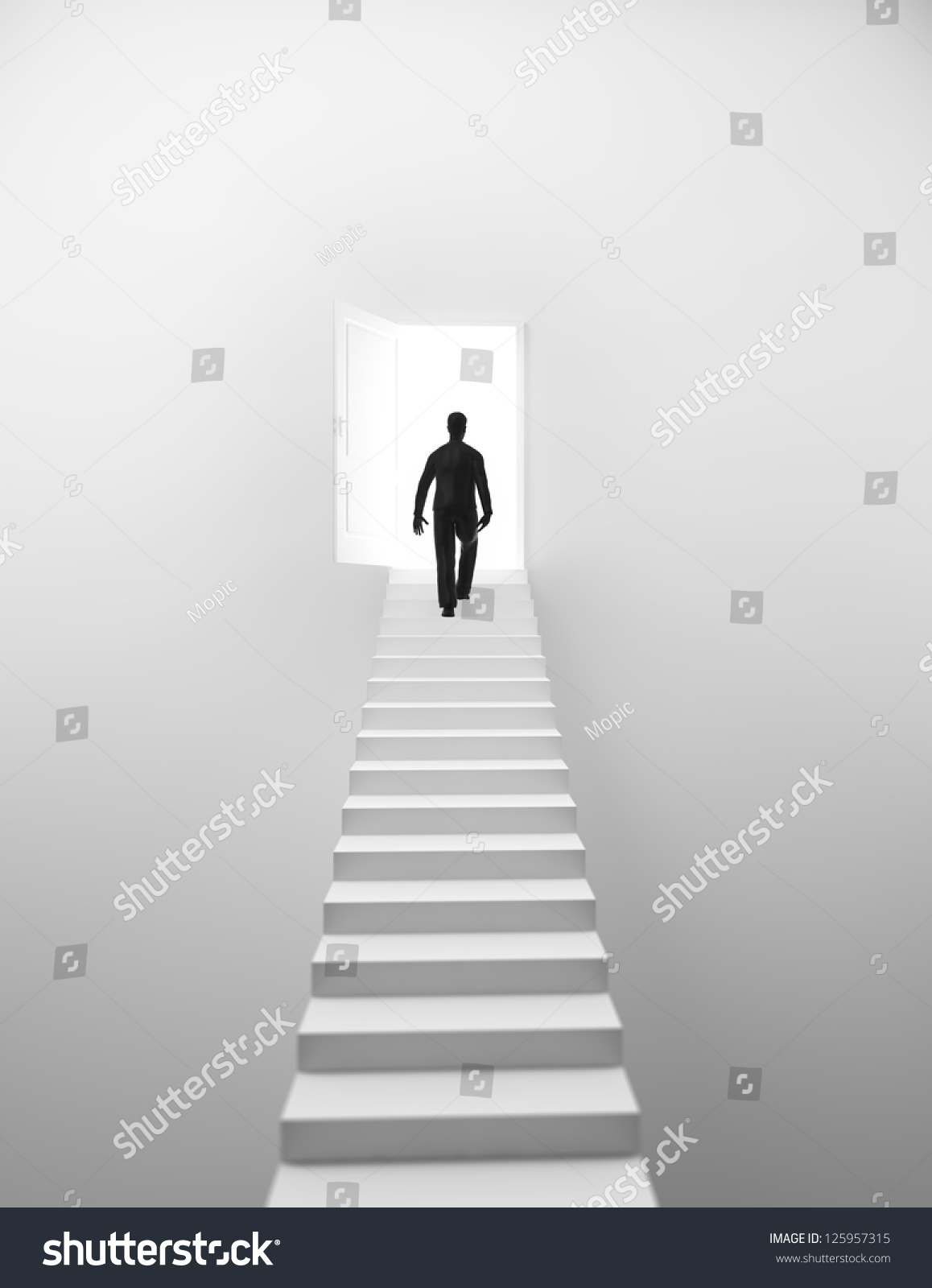 Man Walking Up The Stairs To Open Doors Stock Photo 125957315 ...