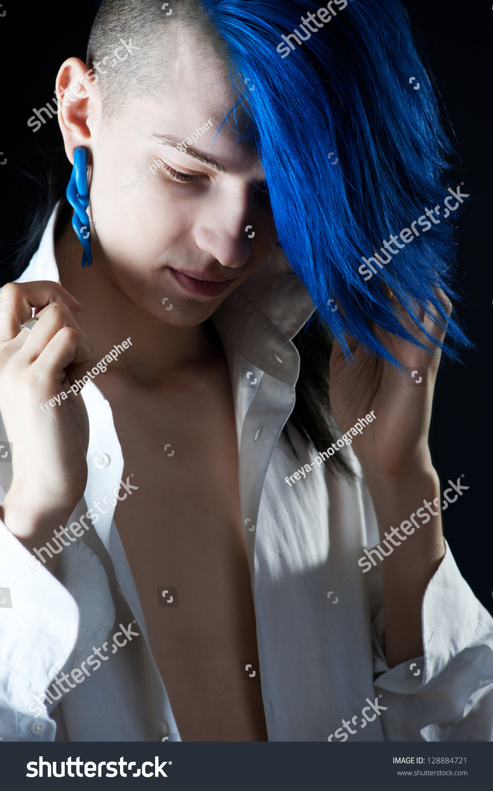 Man Blue Hair Stock Photo Edit Now 128884721