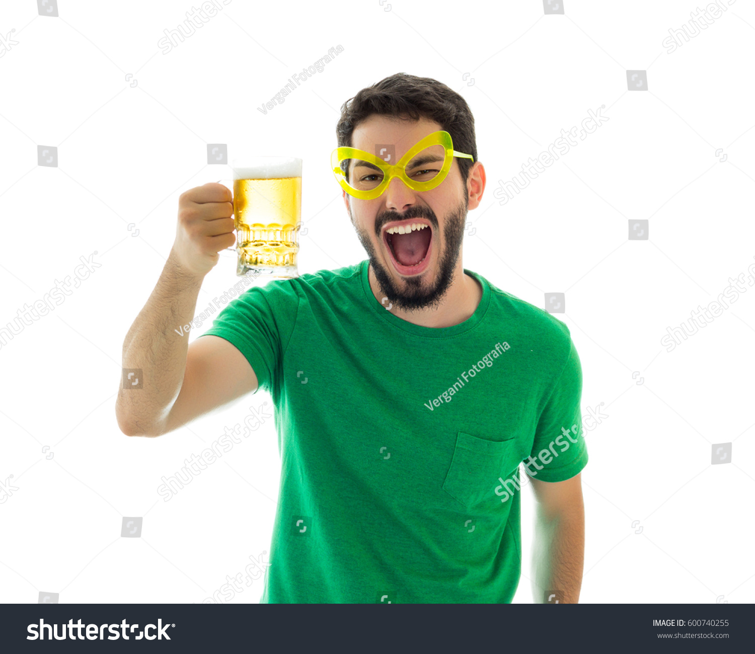 Man Funny Glasses Laughing Holding Bier Stock Photo Edit Now