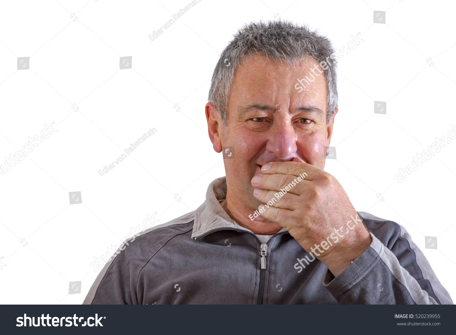 Man With Hand In Front Of Mouth Stock Photo 520239955 : Shutterstock