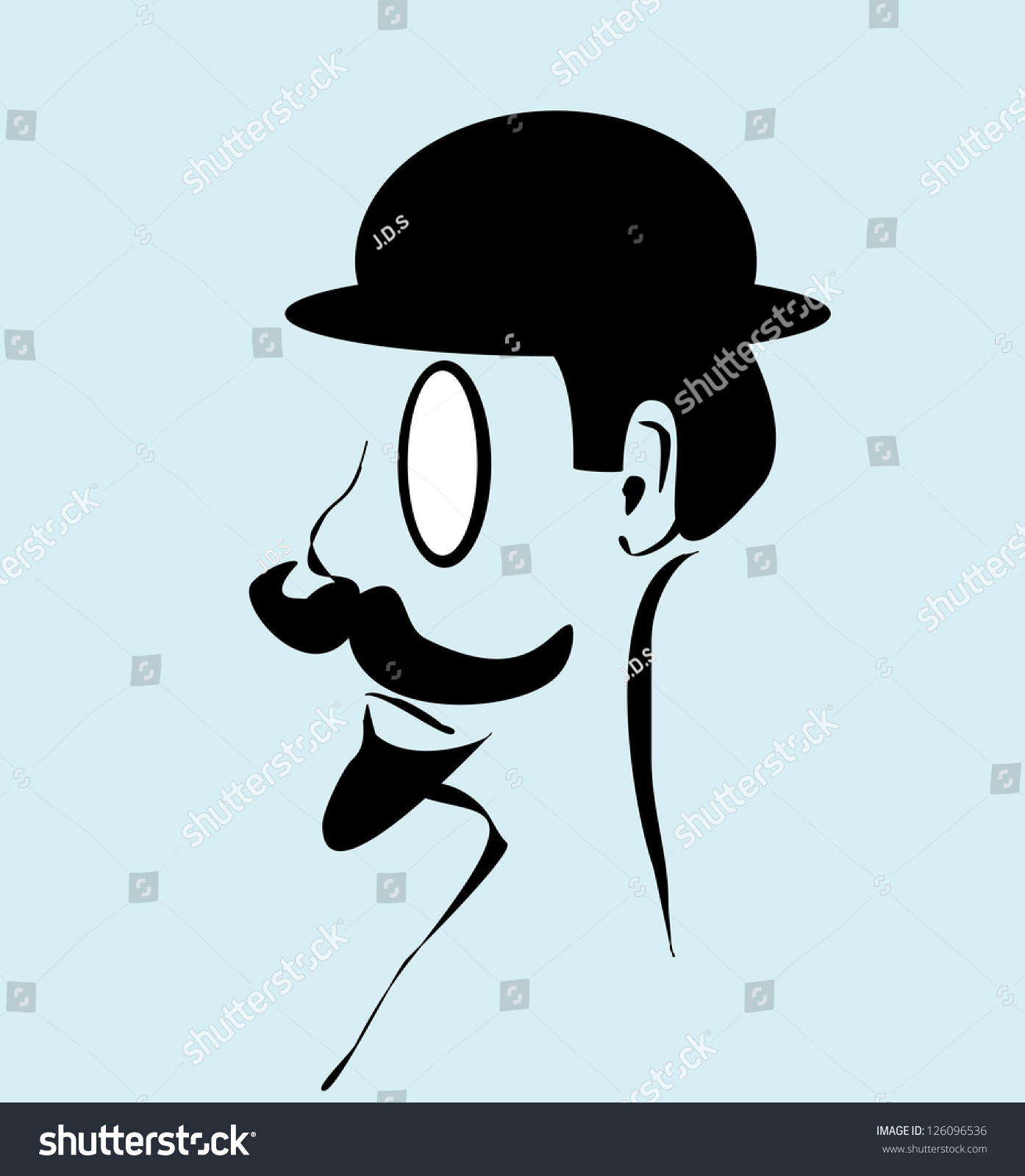 Man With Monocle And Mustache Wearing Bowler Hat Stock Photo 126096536 ...