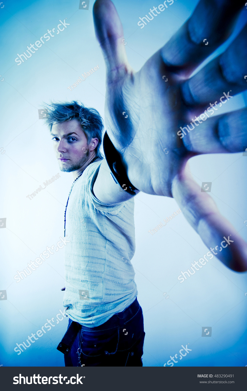 Man Outstretched Hand Reaching Camera Aggressive Stock Photo Edit Now