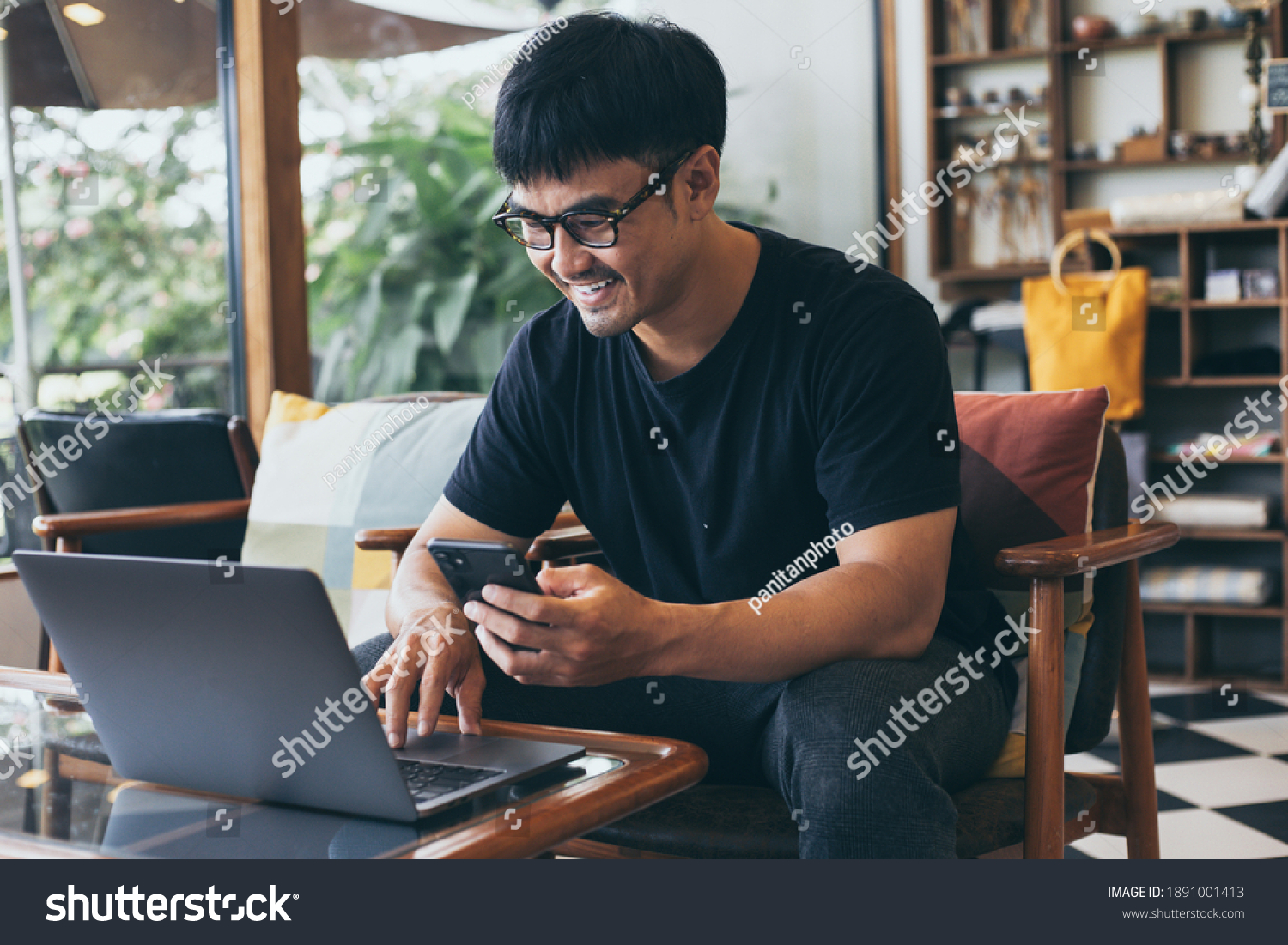 Man Work Using Typing Computer Texting Stock Photo 1891001413