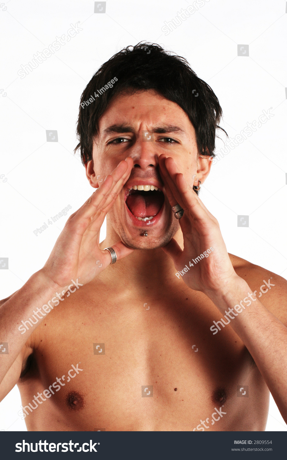 Man Yelling Shouting Face Expression Naked Stock Photo Edit Now