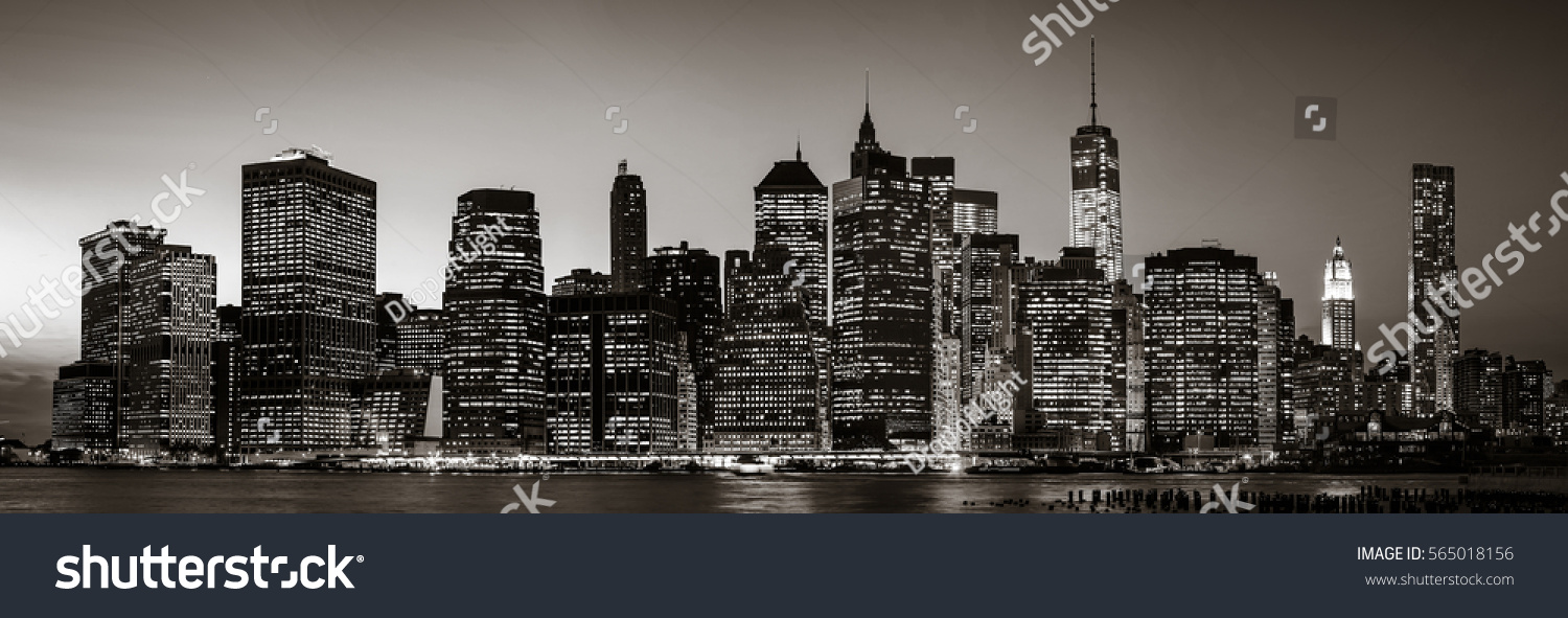 Manhattan Night Black White Image New Stock Photo Edit Now