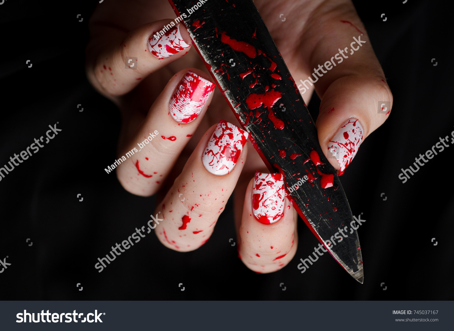 Manicure On Halloween Blood Drops Fingerprints Stock Photo Edit Now 745037167