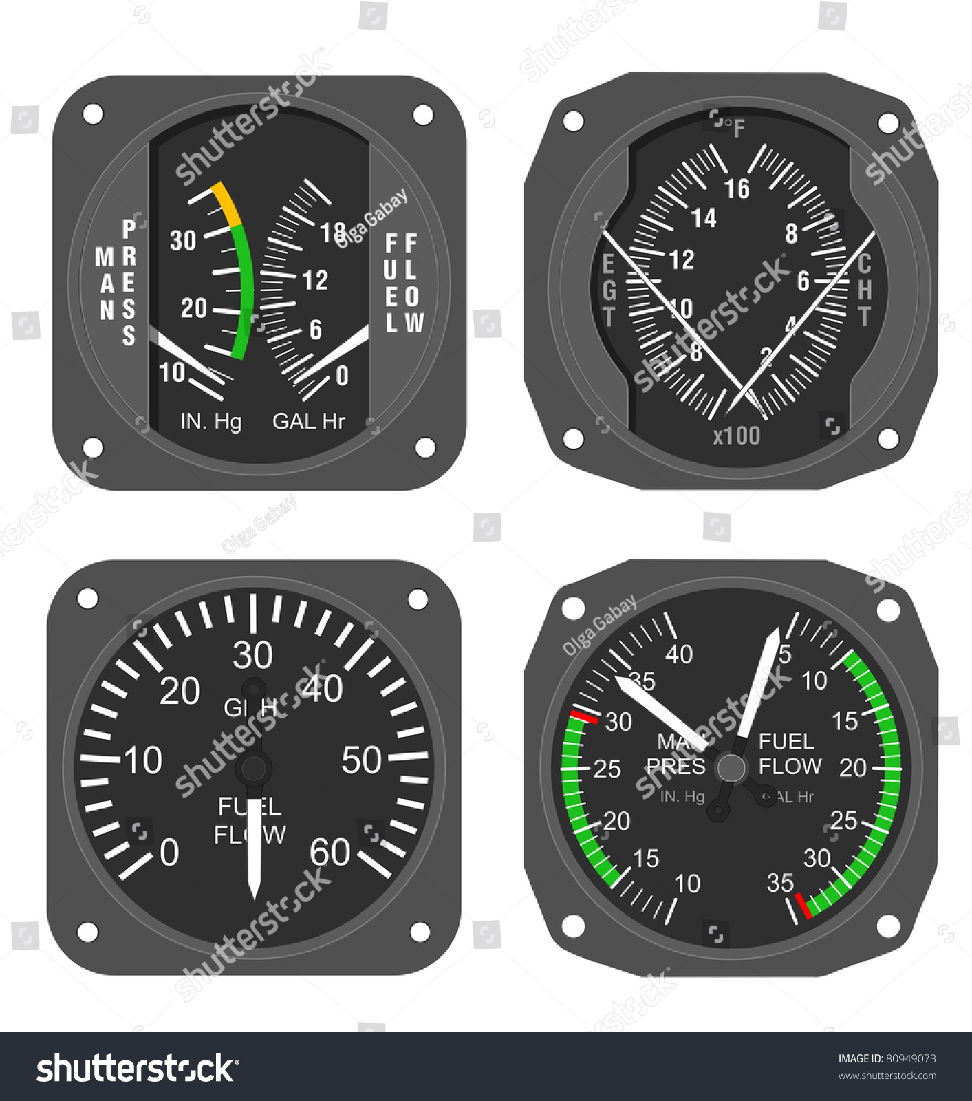 Manifold Pressure And Fuel Flow Combo Gauge, Fuel Flow Gauge, Exhaust ...