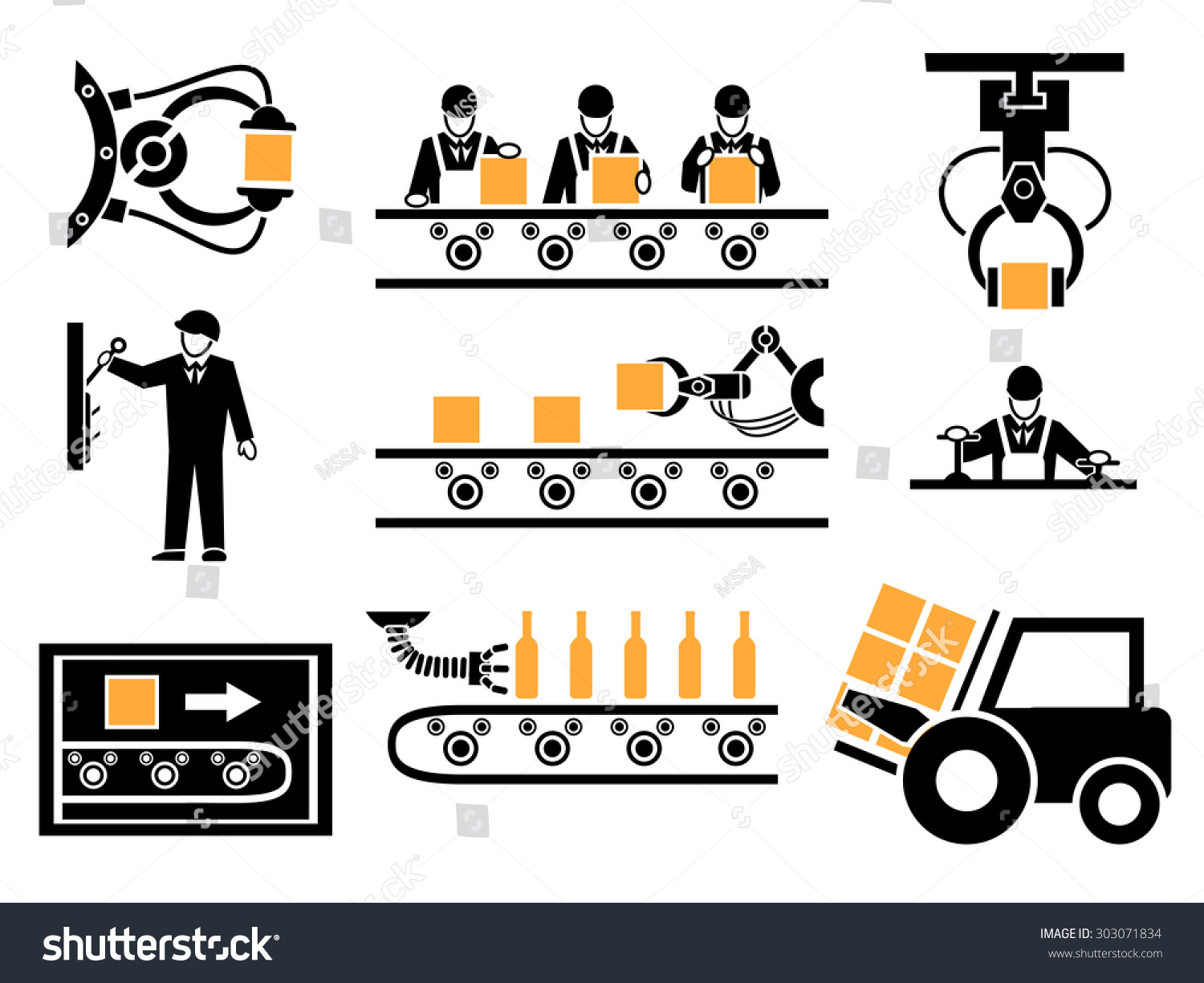 Manufacturing Process Production Icons Set Industrial Stock ...