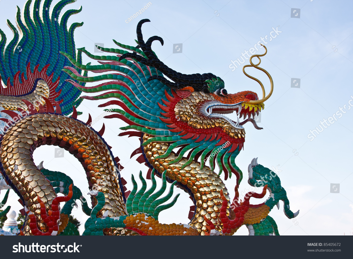 Many Color Dragons On Blue Sky Stock Photo 85405672 : Shutterstock